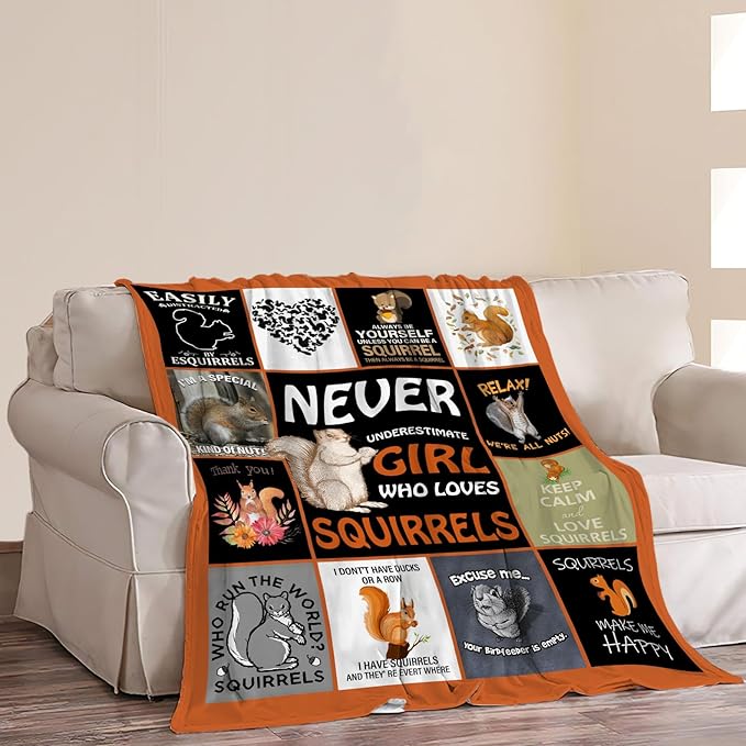 Squirrel Blanket Squirrel Throw Blanket Soft Fleece Flannel Bedding Squirrels Gifts for Women Girls Lovers Adults Stuff Plush for Couch Sofa Bed Room Decor 50"X60"