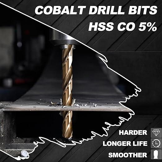 1/4 Hex Shank Cobalt Drill Bit Set 59Pcs 1/16"-3/8", M35 HSS Impact Driver Drill Bits for Metal and Hardened Steel, with Indexed Storage Case