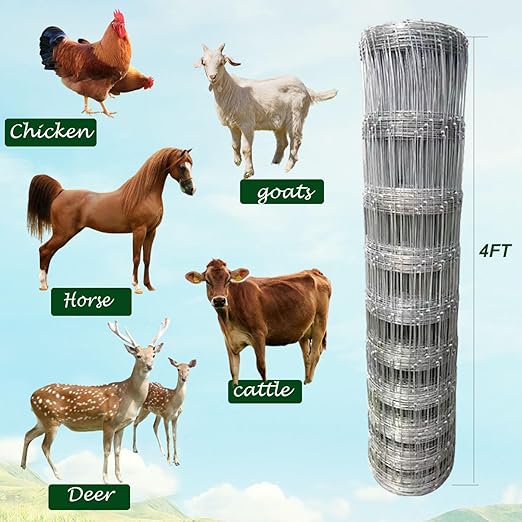 Farm Fence 4x100FT, Galvanized Wire Fencing, Zinc Coated Cattle Fences Used to Hog Goat Fencing for Yard Garden and Field