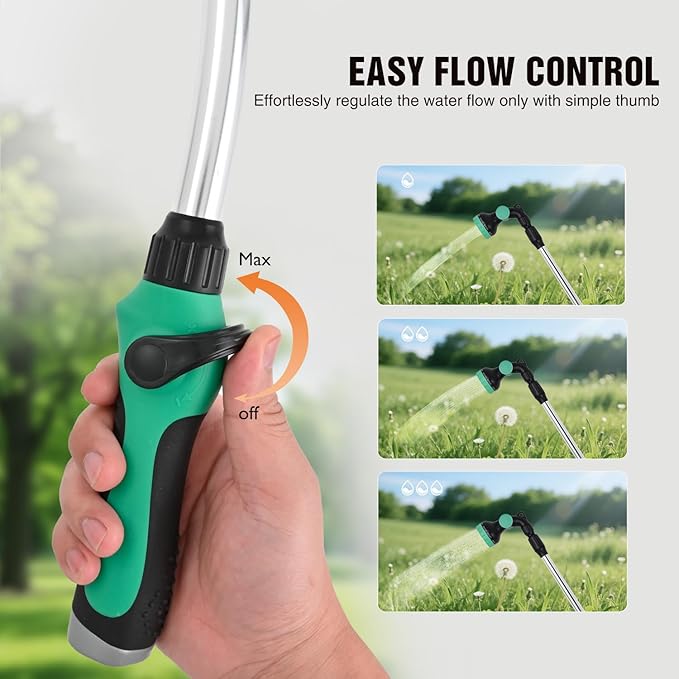 Yesker Watering Wand for Garden Hose, 36-54 Inch Adjustable, 10 Spray Patterns, Sprayer Wand with Pivoting Head, Garden Hose Nozzle with Thumb Flow Control, Ideal for Water Hanging Baskets and Shrubs