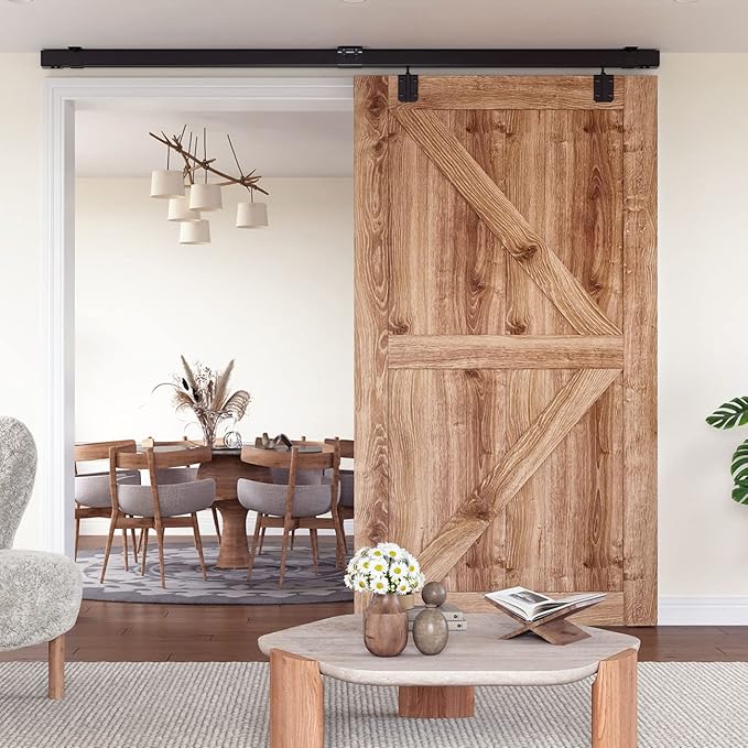 12FT Box Rail Hardware Heavy Duty Steel Sliding Barn Door Track, Ceiling Mount Kit, Fit Indoor and Exterior Door, Smoothly and Quietly Easy to Install Single Door Hardware
