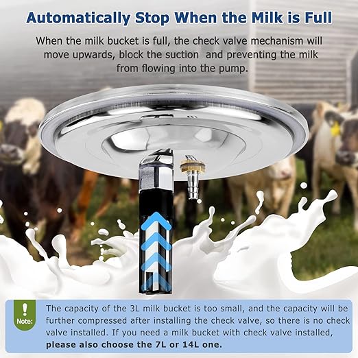 2025 Upgrade 7L Cow Milking Machine, Continuously Adjustable Suction Pulsation Vacuum Electric Milker, Portable Livstock Milking Machine with Stainless Bucket(US Plug)(7L Cow)