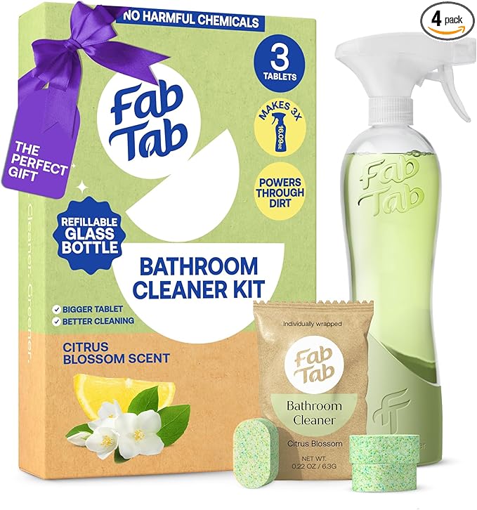 Fab Tab Bathroom Cleaner Starter Kit - Natural Cleaning Products - Household Cleaners - All-Purpose Cleaner Tablets - Plant-Based - Plastic-Free | Citrus Scent | No Harsh Chemicals