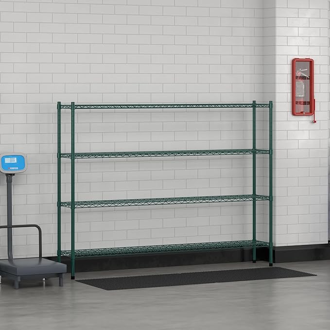 Commercial NSF Listed Green Epoxy Stationary Wire Shelving Kit 12" x 72" x 54", with 4 Shelves Perfect for Warehouse, Walk-in Refrigerator, Freezer, Grocery Store, Restaurant, Dishroom