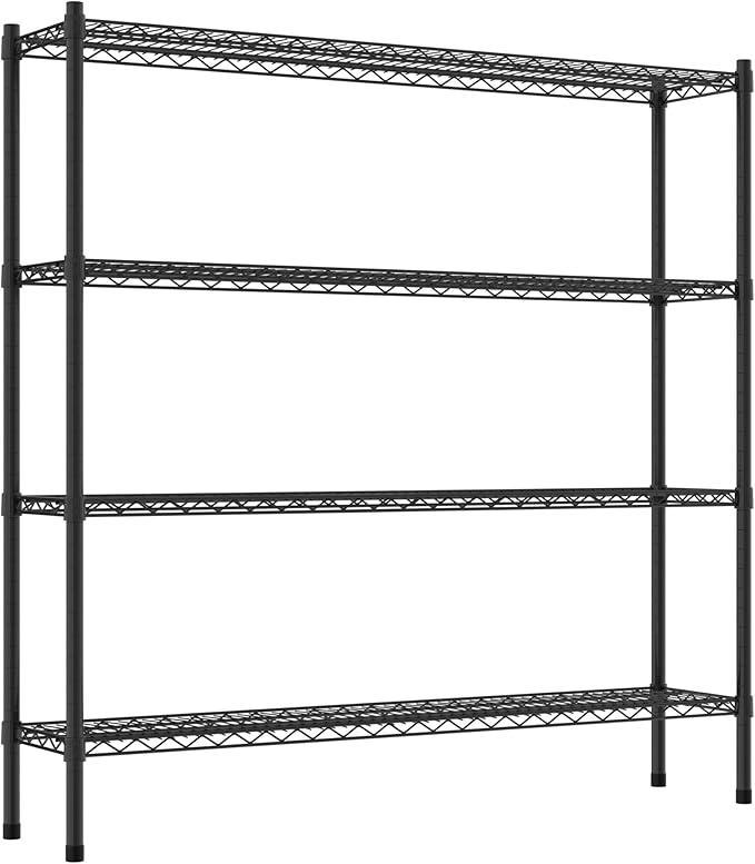Commercial NSF Listed Black Epoxy Stationary Wire Shelving Kit 12" x 54" x 54", with 4 Shelves Perfect for Warehouse, Walk-in Refrigerator, Freezer, Grocery Store, Restaurant, Dishroom