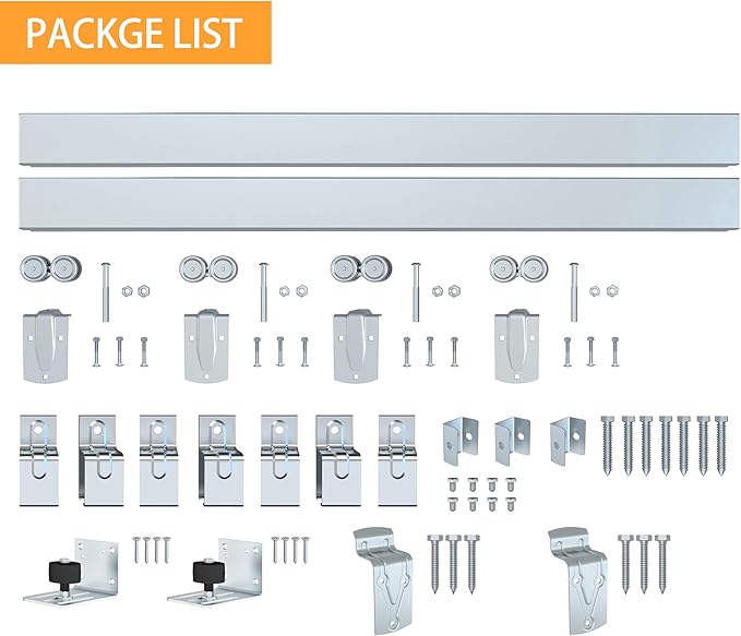 10FT Box Rail Exterior Barn Door Hardware Kit for 2 Doors, Sliding Heavy Duty Barn Door Track, Wall Mount Barn Door Hardware with 7 Track Brackets,Silver(Doors NOT Include)