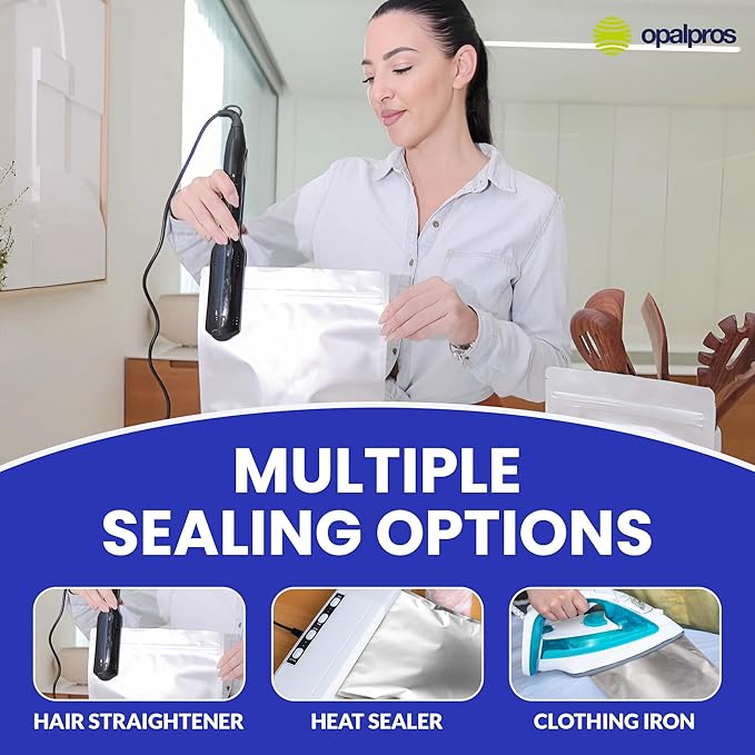 60-Pack 14 Mil Mylar Bags with Oxygen Absorbers, Gusseted 5 Gallon(10), 1 Gallon(20) & 1 Quart(30) Bags with 2500cc, 500cc & 300cc OA - Resealable Mylar Bags for Food Storage with Colourful labels