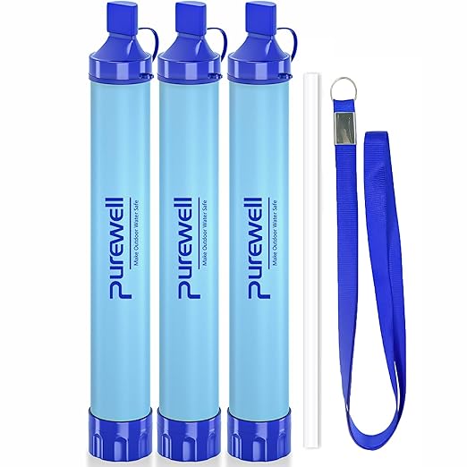 Purewell Outdoor Water Filter Personal Water Filtration Straw Emergency Survival Gear Water Purifier for Camping Hiking Climbing Backpacking(3pcs)