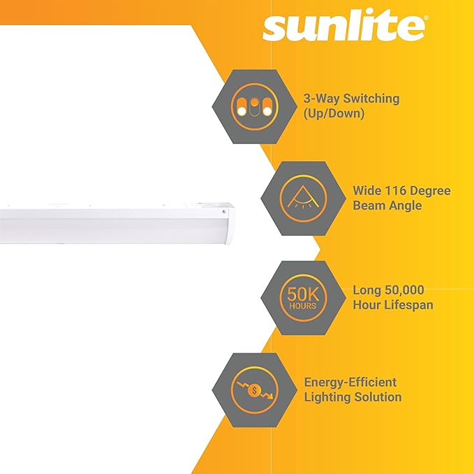 Sunlite 36-Inch LED Linear Bed Light Fixture, 15W/30W/45W, Color Selectable 30K/40K/50K, 1675-5311 Lumens, Dimmable, DLC & ETL Listed, 120V, 3-Way Switching (Up/Down), 116 Degree Beam Angle, 4 Pack