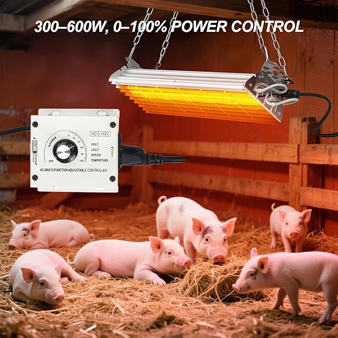 Large Heat Lamp for Chicken Coop, 600 Watts Carbon Fiber Chicken coop Heater, Adjust 2 Mode Temp&Hanging Height, Waterproof,Indoor & Outdoor Heater,For Cow,Sheep,Livestock,size:16.3x5.31x3inch