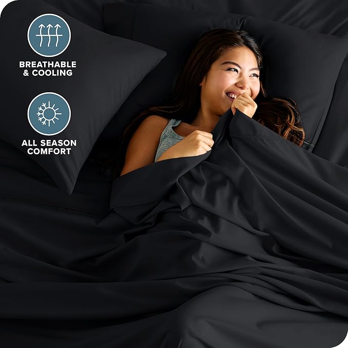 Bare Home Split Head Flex King Sheet Set - 1800 Ultra-Soft Microfiber Bed Sheets - Double Brushed - Deep Pockets - Easy Fit - 4 Piece Set - FlexTop King Bedding Sheets (Split Head Flex King, Black)