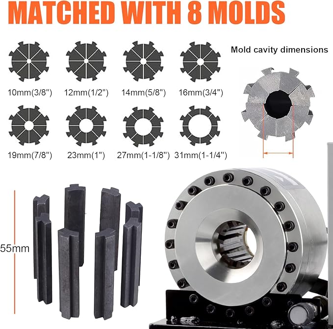 Professional Hydraulic Hose Crimping Machine with 8 Dies Set - Heavy Duty Hose Crimper Tool for Automotive Repair, Excavators, Agricultural Equipment - 110V Portable Electric Powered