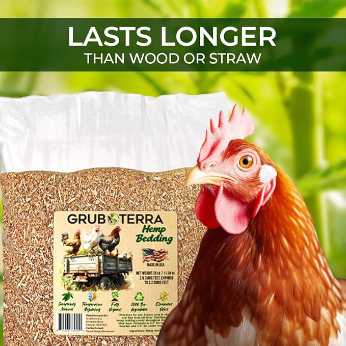 GrubTerra Ultra Premium Hemp Bedding for Chicken Coop Heater 3.2 Cu Ft - Litter Nesting Box Pads, Hamster, Mice, Guinea Pig, Absorbent, Dust-Free, Suitable for Poultry and Small Pets, 100% Natural