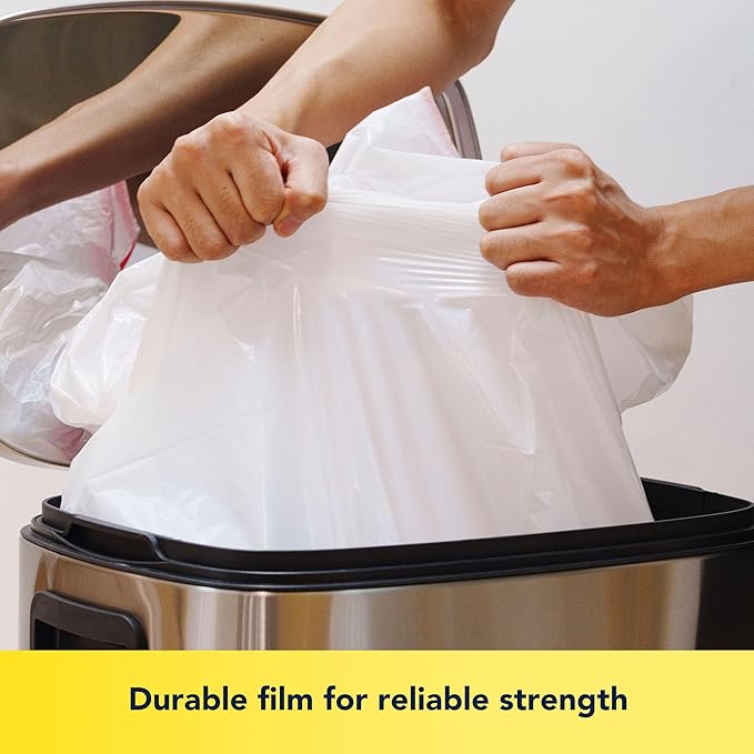 13 Gallon Tall Kichen Trash Bags, Lemon Scented 200 Count Drawstring Garbage Bags, Pre-Separated, Odor Control, Ultra Strong, Leakproof, Sturdy, White