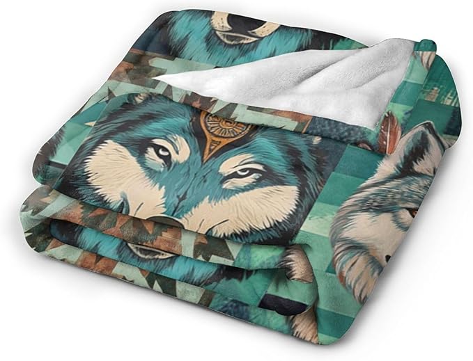Wolf Blanket Cozy Soft Teal Wolf Flannel Plush Throw Blanket Warm Fluffy Wolf Wild Animal Fleece Bedding Stuff Decor Blanket Gifts for Lover Girls Boys Kids Adults Women Bed Travel 40"x50"