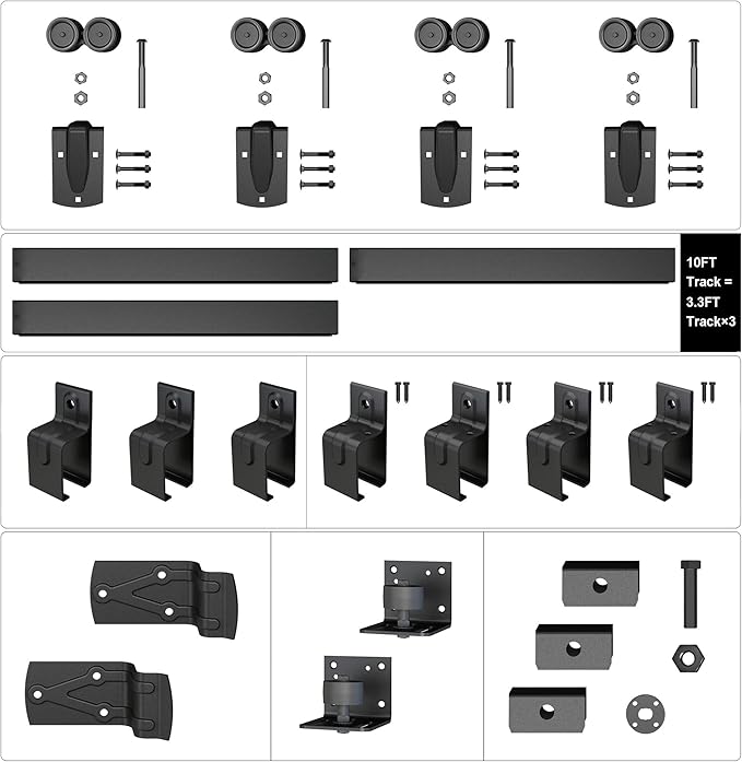 10FT Heavy Duty Box Rail Exterior Sliding Barn Door Hardware Kit, 450 lbs Capacity, Black Powder Coated Finish,Kit for Outdoor,Fit MAX 2 X Door Width 60in