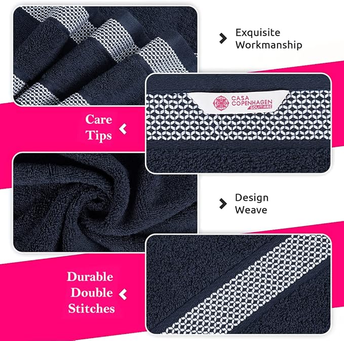 CASA COPENHAGEN Solitaire Mix 6 Pieces Towel Set- Grey Violet + Navy, 600 GSM 2Bath Towel 2Hand Towel 2Washcloth, Designed in Denmark Made of Soft Egyptian Cotton for Bathroom, Kitchen & Shower