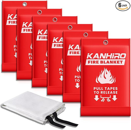 KANHIRO Fire Blanket Emergency for Home Kitchen - Fiberglass Fire Suppression Blanket Great for School, Fireplace, Grill, Car, Office, Warehouse (6 Pack, 39 in X 39 in)