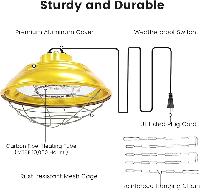 Large Hanging Chicken Coop Heater, 600W 2 Heating Levels Premium Waterproof Large Range Heaters for Cattle, Horses, Donkeys, Poultry, Greenhouse Plant