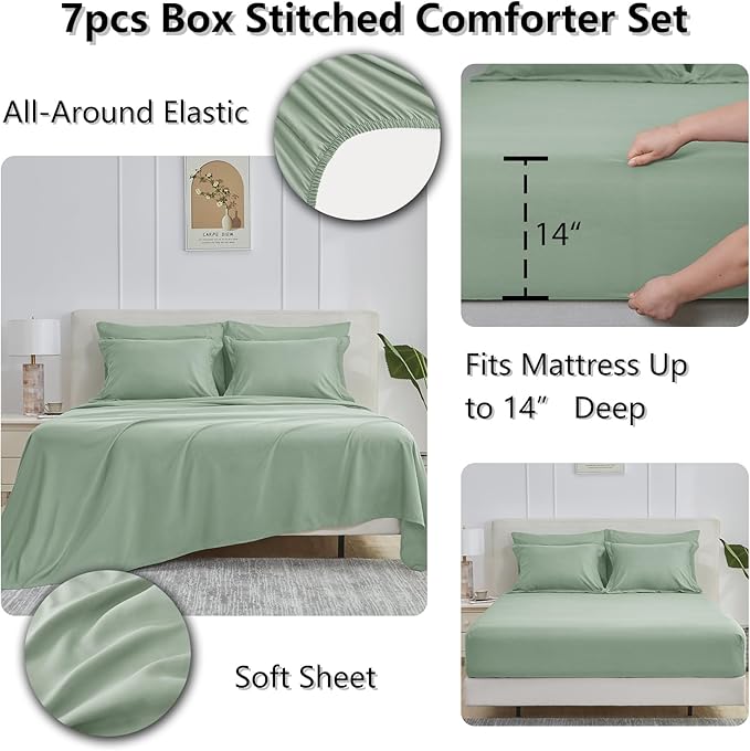 CozyLux Full Size Comforter Sets Sage Green - 7 Pieces Bed in a Bag Full, Oeko-Tex Certified Bed Set, All Season Soft Bedding Set with Down Alternative Comforter, Sheets, Pillowcases & Pillow Shams