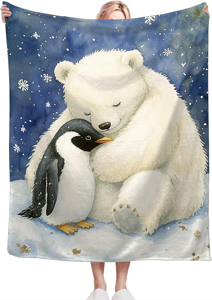 White Bear Blanket Ultra Soft Cozy Penguin Polar Bear Throw Blanket Fleece Fuzzy Plush Animal Blanket Decor Gifts for Women Girls Adults Couch Sofa 80"x60"