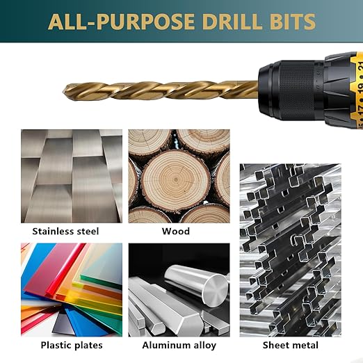 Cobalt Drill Bit Set - 13Pcs M35 HSS Twist Drill Bits Kit 1/16"-1/4" for Hardened Metal, Stainless Steel, Cast Iron, Wood and Plastic