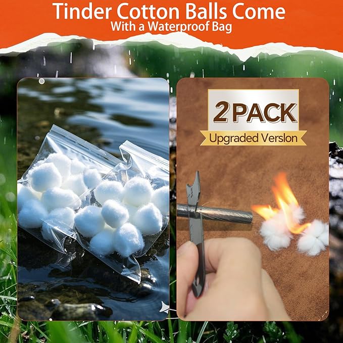 Magnesium Fire Starter with Striker, High Temp Magnesium Rod, Ferro Rod Fire Starter Survival Tool with Waterproof Tinder and Steel Fire Striker for Camping, Hiking and Emergency