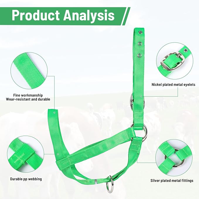 perixir Cow Halter Cattle Halters Calf Halter with Leading Rope，Adjustable Nylon Livestock Cattle Halter，for Miniature Horse Donkey Goat Foal