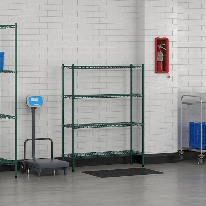 Commercial NSF Listed Green Epoxy Stationary Wire Shelving Kit 14" x 42" x 54", with 4 Shelves Perfect for Warehouse, Walk-in Refrigerator, Freezer, Grocery Store, Restaurant, Dishroom