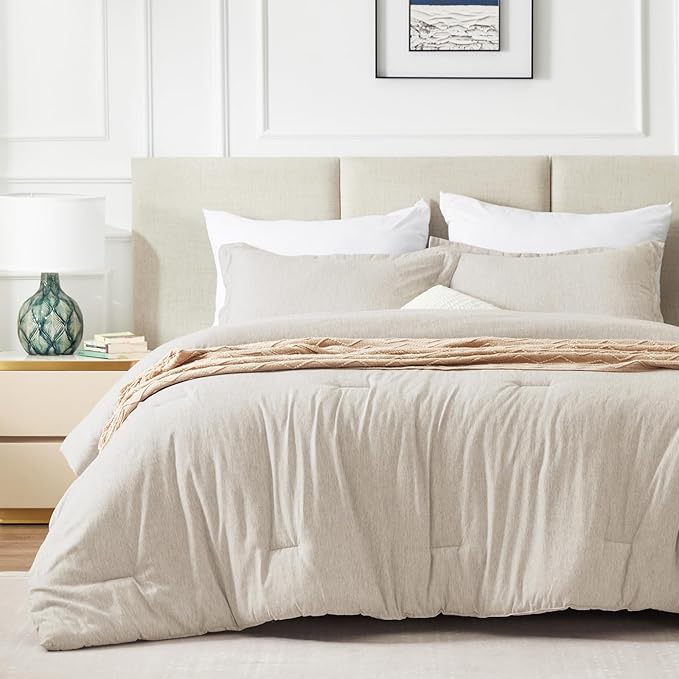 CozyLux Full Size Comforter Set - 3 Pieces Beige Soft Luxury Cationic Dyeing Bedding Comforter for All Season, Breathable Lightweight Fluffy Boho Bed Sets with 1 Comforter and 2 Pillow Shams