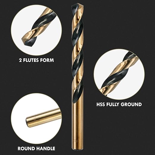 Drill Bit Set, 29Pcs High Speed Steel Bits with Black and Gold Finish for Hardened Metals, Cast Iron and Wooden Plastics, with Metal Index Storage Box, 1/16"-1/2"