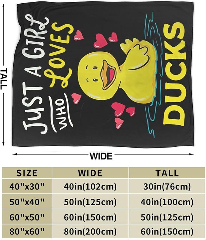 Duck Blanket Super Cozy Soft Duck Throw Blanket Warm Plush Fluffy Just a Girl Who Loves Ducks Lightweight Fleece Flannel Gifts Blankets for Kids Adults 60"x50"