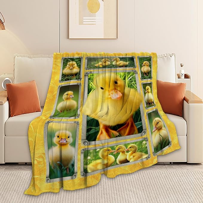 Duck Blanket, Cute Yellow Duck Throw Blanket, Ducks Gifts Blankets Stuff Fleece Flannel Plush for Girls Women Men Boys Lovers Adults Soft Bedding Gift for Sofa Bed Office Home Decor 60"x50"