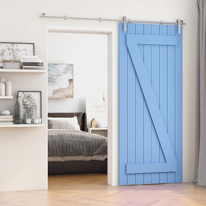 TSMST 8FT Sliding Barn Door Hardware Kit, Stainless Steel Heavy Duty Sturdy Barn Door Track for Single Wood Door, Slide Smoothly Quietly (I Style)