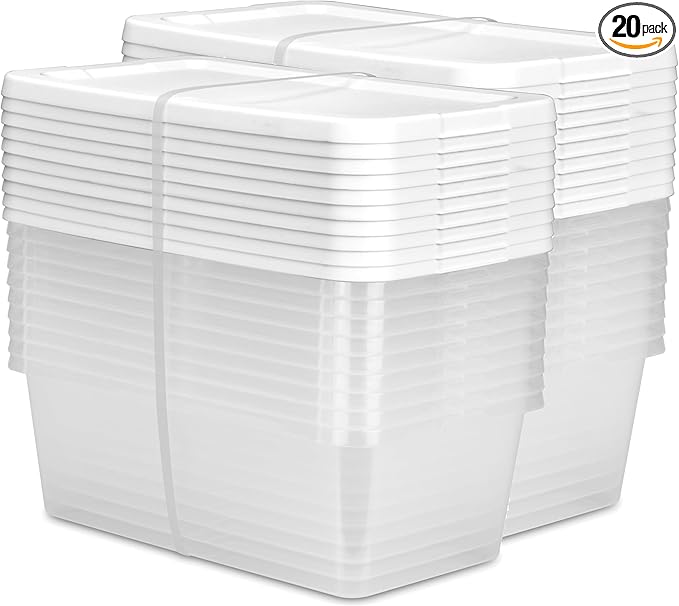(2 pack) Set of (10) 6 Quart Storage Boxes – Clear Plastic Storage Bin with Snap, Shoe Boxes,Stackable Bins for Closet, Kitchen Storage, Office Organization,White