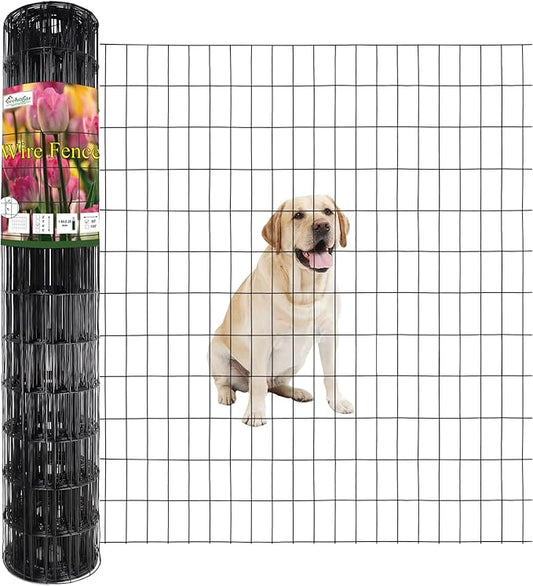 Black PVC Coated Welded Wire Fence 48 Inch x 50 Foot, 2 Inch x 4 Inch 15GA, Garden Border Fencing Roll Vinyl Coating Metal Wire Mesh Hardware Cloth for Yard Vegetable Plant Protection