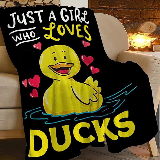 Duck Blanket Super Cozy Soft Duck Throw Blanket Warm Plush Fluffy Just a Girl Who Loves Ducks Lightweight Fleece Flannel Gifts Blankets for Kids Adults 80"x60"