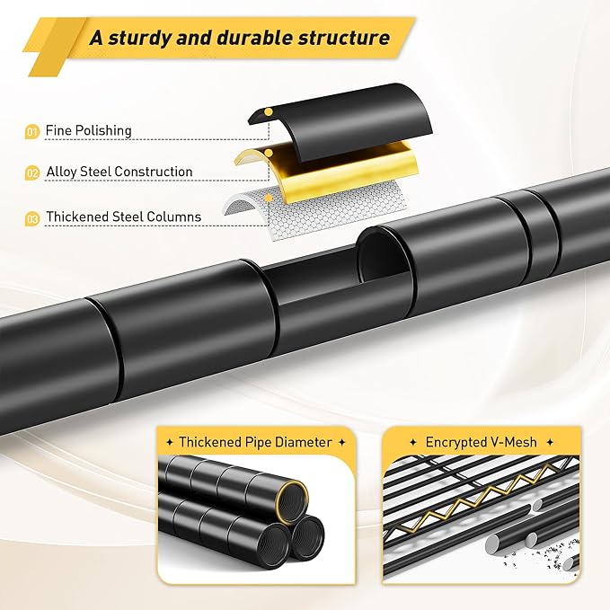 450LBS Storage Shelves 3 Tier Metal Shelving Unit Adjustable Wire Shelving Storage Rack Pantry Shelves for Kitchen Laundry Office Dorm Closet Bathroom 24" W x 30" H x 14" D Black