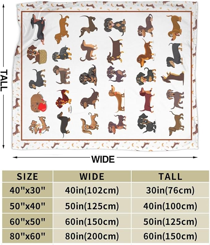 Dachshund Blanket Super Cozy Soft Wiener Dog Throw Blanket Warm Plush Fluffy Daschund Stuff Gifts for Women Girls Fleece Flannel Gift Blankets for Kids Adults 80"X60"
