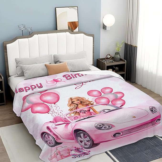 Tijuboni Pink Doll Love Throw Blanket Birthday Gifts for Girls Women Kids Adults Soft Flannel Fleece Blanket for Couch Sofa Bed Home Decor 60"x80"