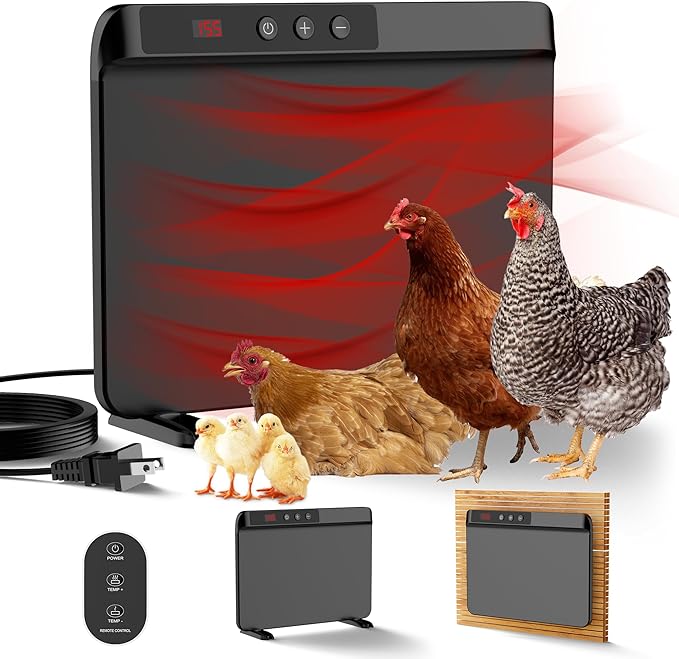 Smart Chicken Coop Heater with Efficient Thermostat, Compatible with Timers & Temp Controllers, 200W Safe Inside Radiant Flat Panel Warmer, Remote-Adjustable for Pets & Animals in Winter
