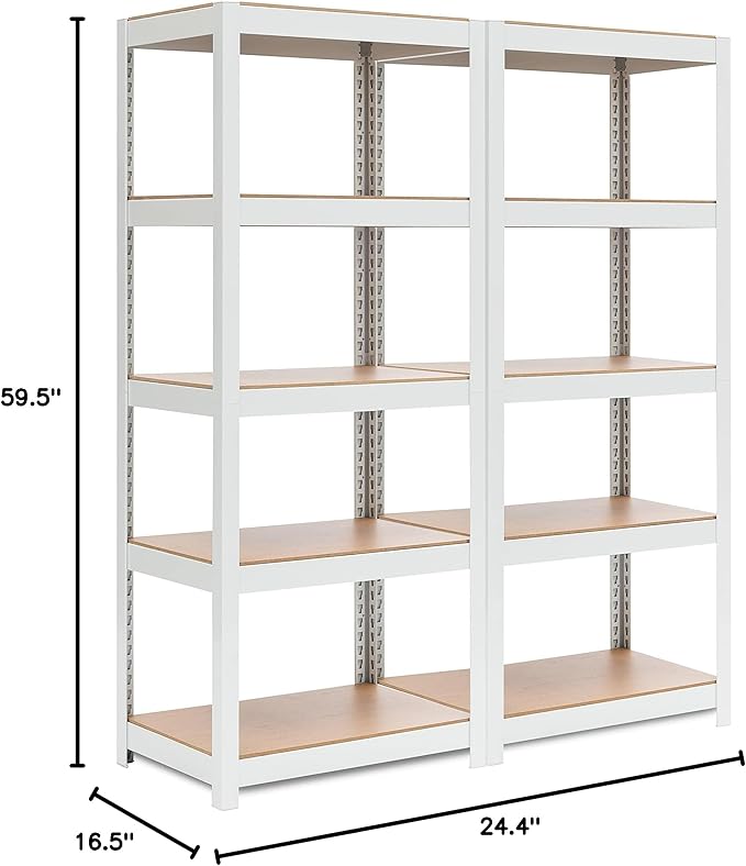 HOMEDANT House 5 Tier Laminated Metal Shelving Unit Adjustable Storage Utility Rack Heavy Duty Shelves Organization Multipurpose Shelf Kitchen Garage Pantry Closet (2, (S) 24.4" W, White)