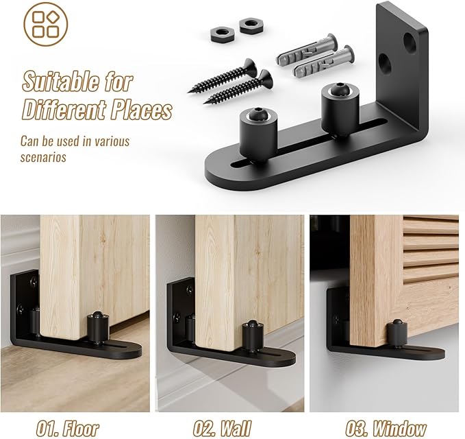 1 PC Sliding Barn Door Bottom Floor Guide, Wall Mounted Roller Guides Ball Bearings Adjustable Stay Roller, Flat Bottom Design Style, Black