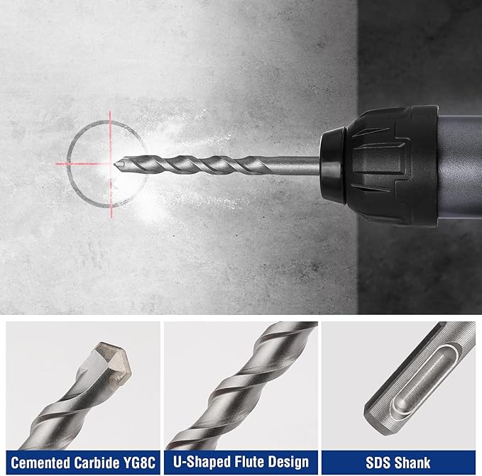 WORKPRO 16-Piece SDS-Plus Rotary Hammer Drill Bits and Chisel Set, Carbide-Tipped Masonry Drill Bits and Chisels for Concrete, Stone, Brick, with Storage Case, SDS Chuck Fit Only