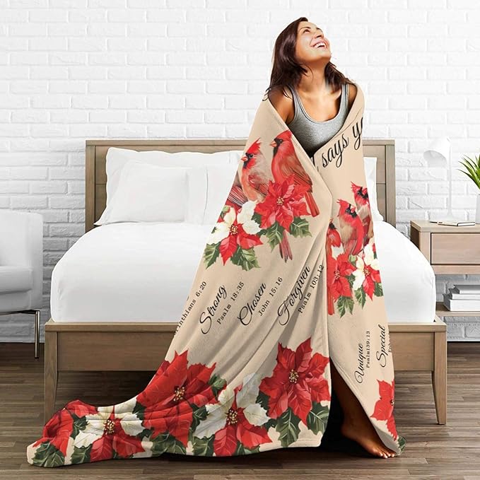 Cardinal Blanket God Says You are Throw Blanket Soft Warm Cozy Fuzzy Plush Red Birds Throw Blanket Gifts for Girls Women Cardinal Fleece Flannel Gift Blankets for Kids Adults 60"X80"