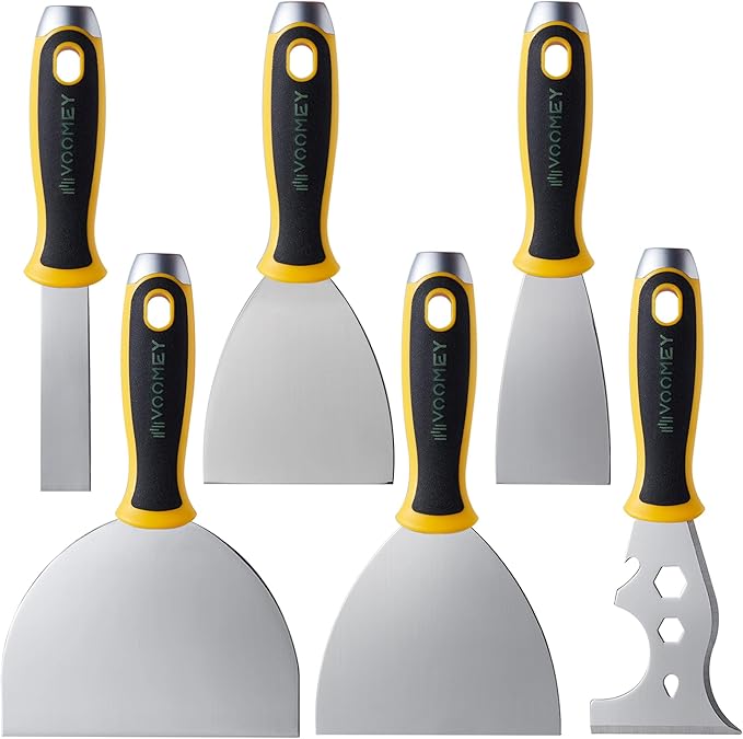 VOOMEY Putty Knife Set, 420 Stainless Steel Paint Scraper Tools,Taping Knives 6pcs, Drywall Knife Set Used for Renovating Old Walls, Applying Putty, Removing Wallpaper