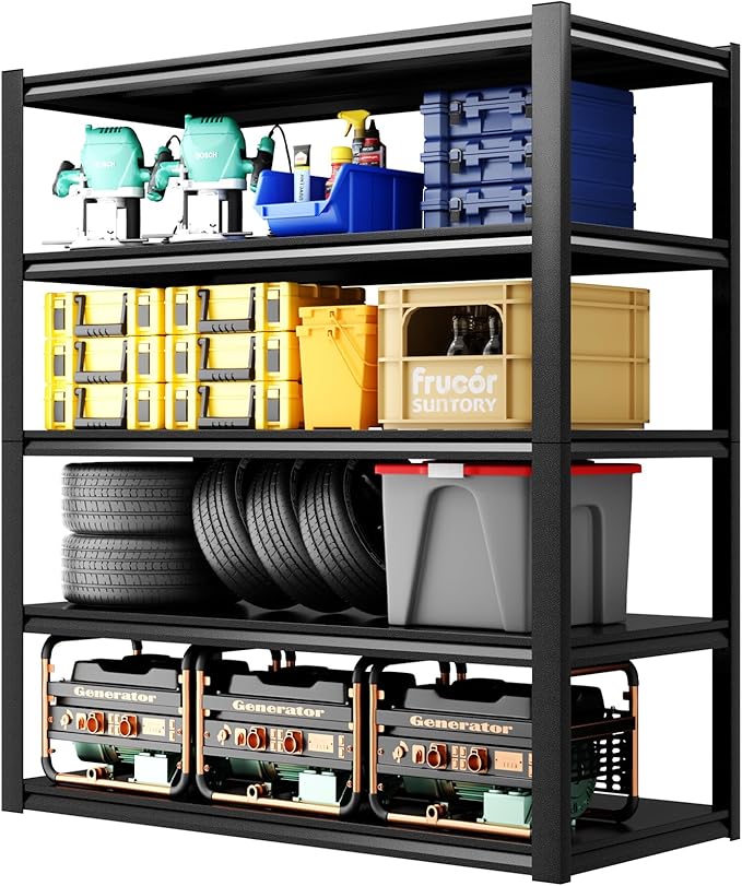 59.1" W x 19.7" D Garage Shelving, 3000LBS Heavy Duty Metal Shelves, Adjustable Storage Shelf, 5 Tier Utility Shelf, Industrial Shelving Units Storage Racks, Garage Organization
