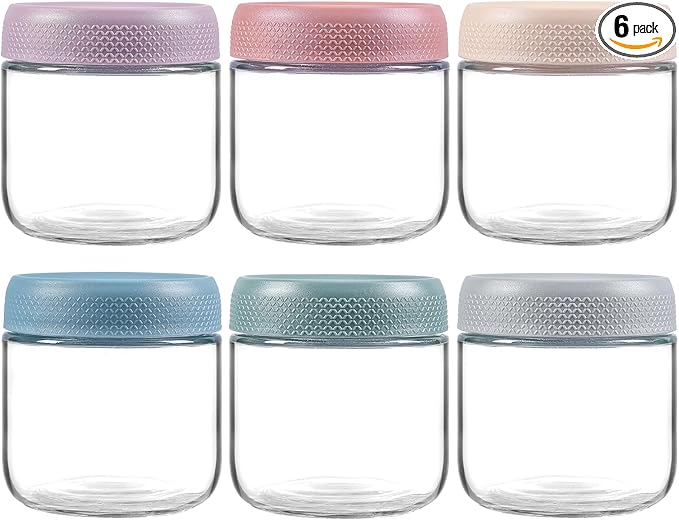 NETANY 6-pack 10oz Glass jars with Airtight Lids, Overnight Oats Containers with Lids, Wide mouth Mason Salad jars, Glass Food Storage Containers for Snacks Yogurt Spice Sugar