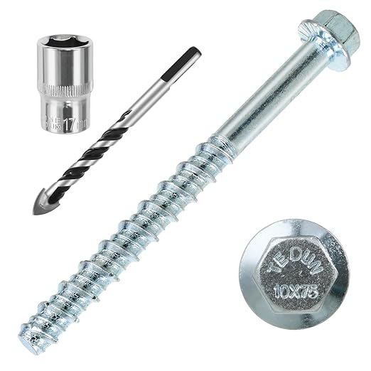 1/2 x 6 25pcs Concrete Screws, Nickel Plated Concrete Screw Drill Bit Set for Anchoring Masonry, Brick or Concrete Block (25pcs)