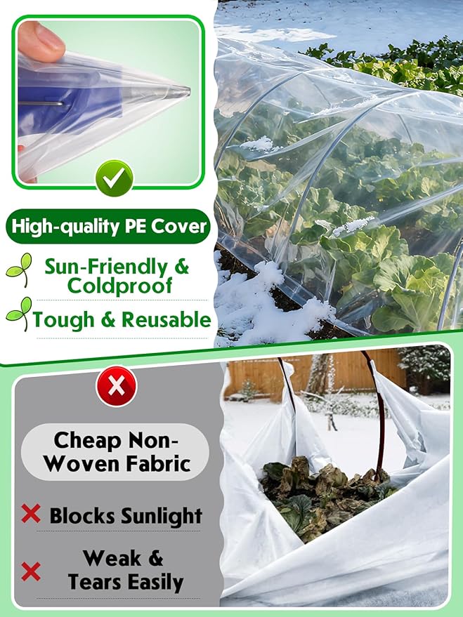 Alphatool 10 x 20ft Plant Covers Freeze Protection with 36 Clips - Greenhouse Plastic Sheeting, Frost Cloth Row Cover for Outdoor Garden Plants Winter Vegetables Crops